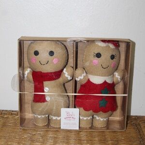 Sleigh Hill.  Boy and Girl Felt Wood Gingerbread Plush Figures.